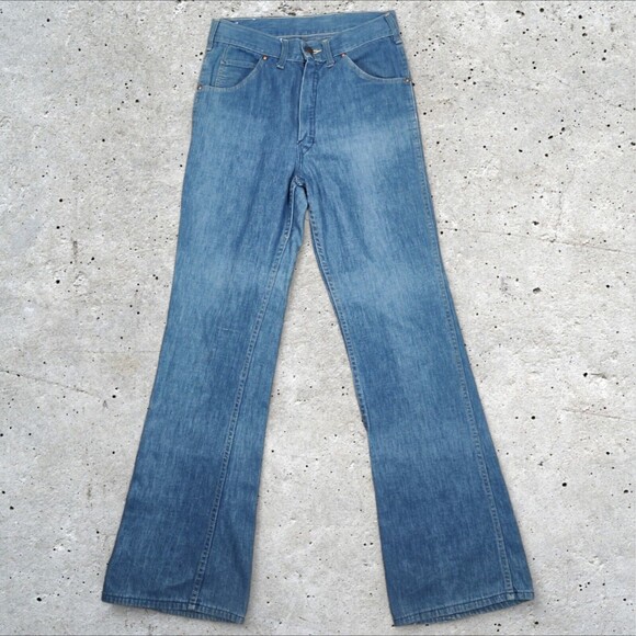 Vintage 70s High Rise Flare Jeans Size 28 Medium Wash Denim Gauchos Brand - Picture 13 of 13